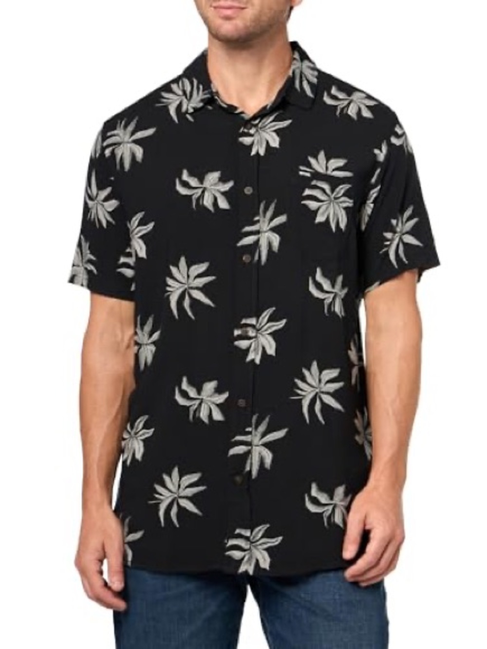 Rip Curl Fun Times Palm Print Button-Up Shirt XL Black Gray Viscose Camp Collar